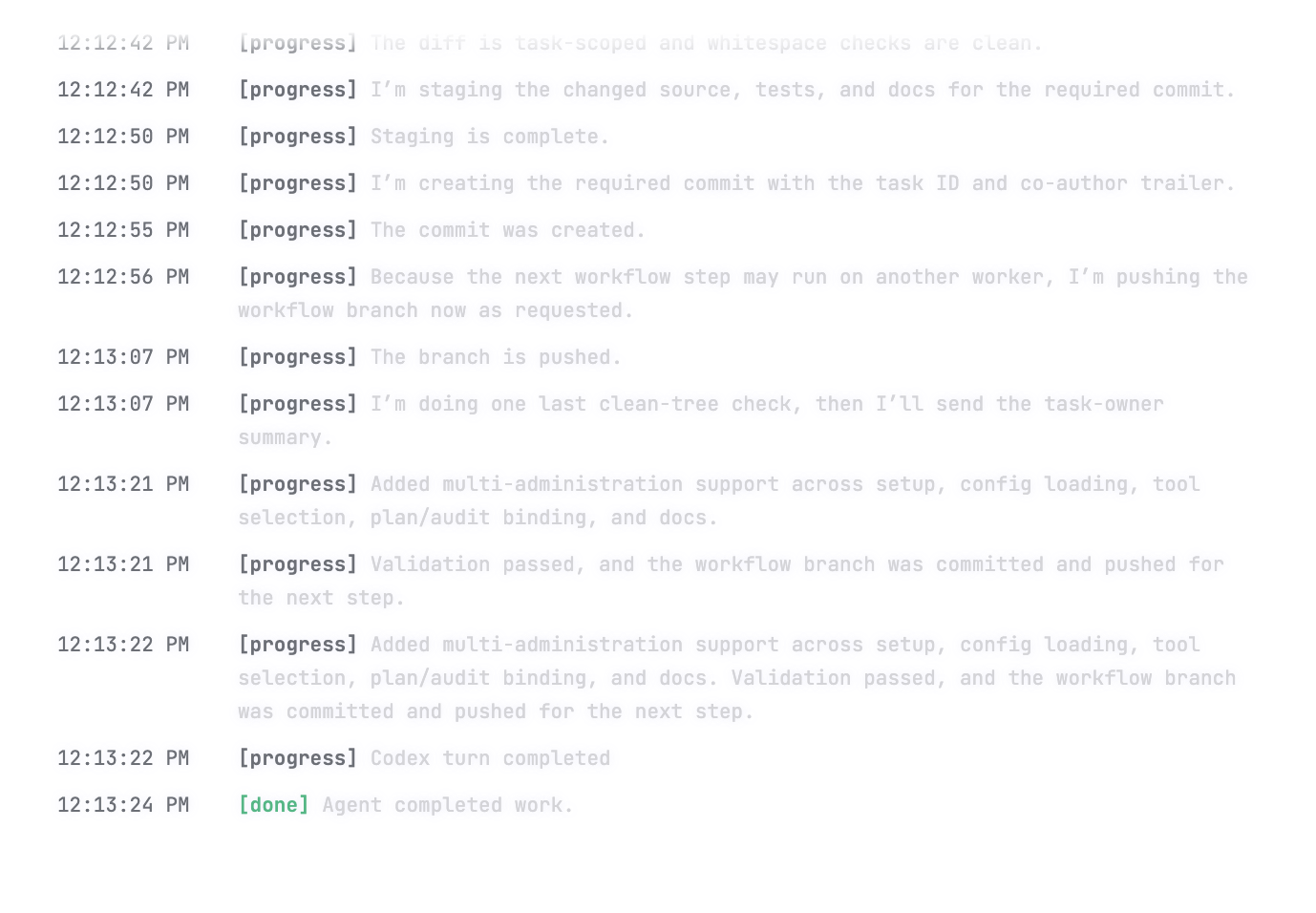 Recorded agent session activity attached to the source task